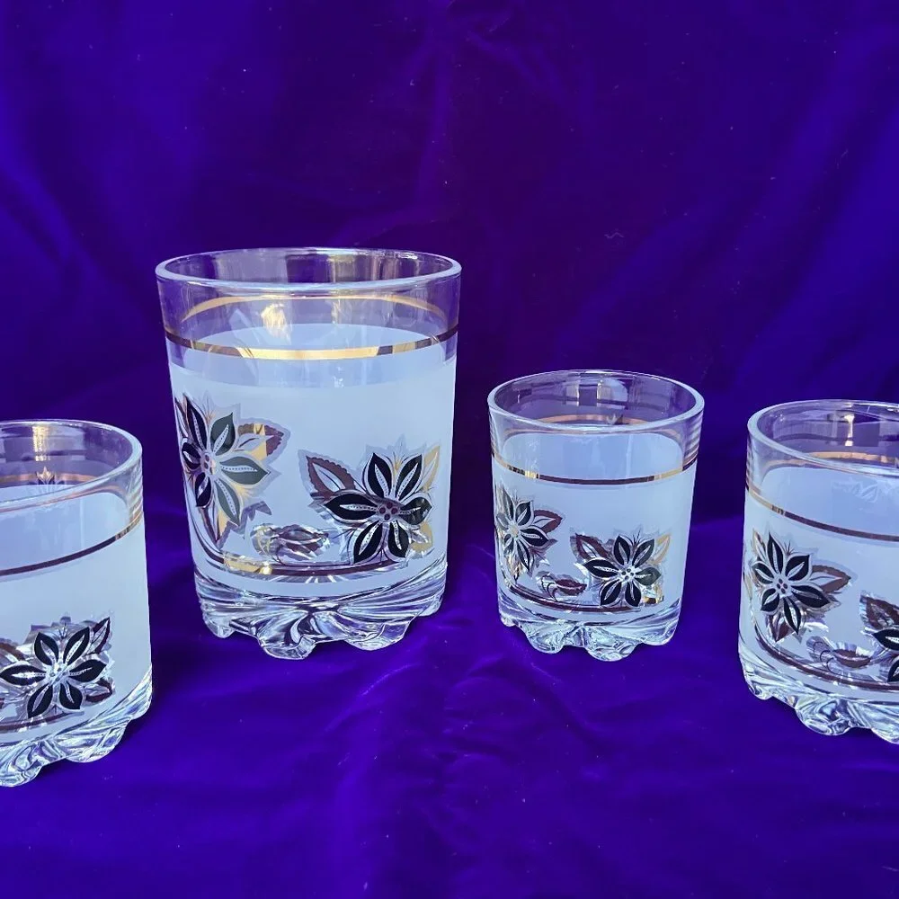 Vintage Ice Bucket 3 glasses  Crystal Gold Italy